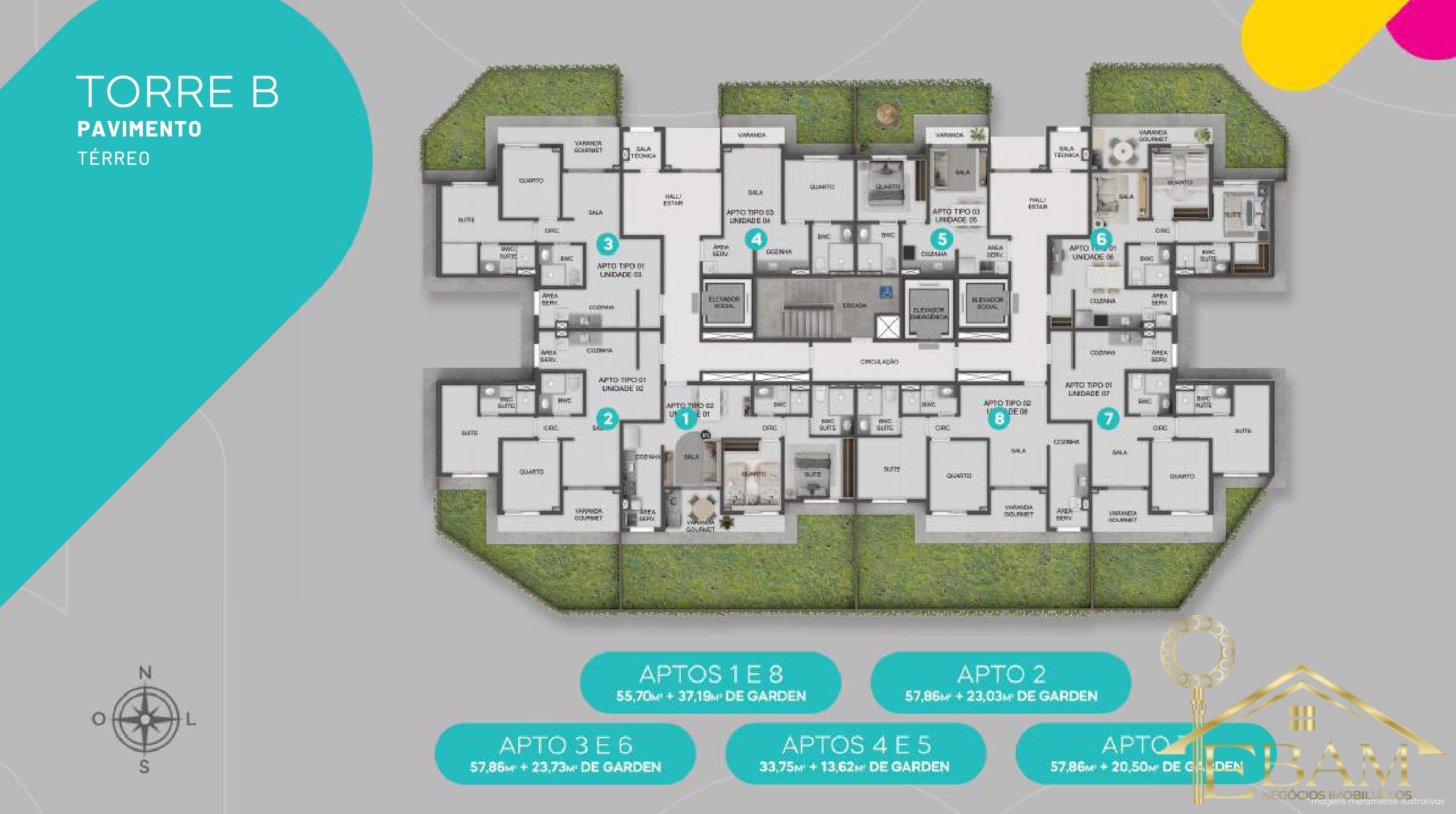 Mood Aurora — Viva conectado ao melhor do Recife — Term. 02: 74,11 m², sendo 57,86 m² coberto + 16,25 m² garden